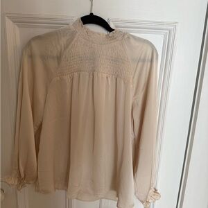 Nanette Lepore ruffle neck cream blouse, Size Medium.